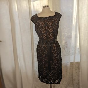 Connected Apparel Black Lace Dress with Tan lining.  Size 14